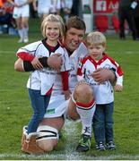 2 May 2014; Ulster captain Johann Muller with his children Anja, age 5, and Juann, age 2, on his final home appearance for Ulster. Celtic League 2013/14, Round 21, Ulster v Leinster, Ravenhill Park, Belfast, Co. Antrim. Picture credit: John Dickson / SPORTSFILE