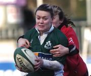25 February 2006; Lynne Cantwell, Ireland, is tackled by Mel Berry, Wales. Women's Six Nations 2005-2006, Ireland v Wales, Donnybrook, Dublin. Picture credit: Damien Eagers / SPORTSFILE