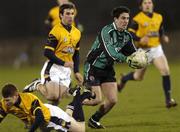 25 February 2006; Miceal O'Rourke, QUB, in action against Bryan Cullen and Stephen Cluxton, DCU. Datapac Sigerson Cup Final, Queens University, Belfast v Dublin City University, Parnell Park, Dublin. Picture credit: Damien Eagers / SPORTSFILE