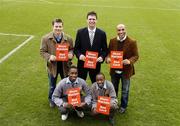 27 February 2006; Former Republic of Ireland players Niall Quinn and Curtis Fleming, GPA Chief Executive Dessie Farrell and Hailuu Netsiyanawa, left and Abdi Mohamed, pupils from O'Connells C.B.S at the launch of a major educational initiative to show Racism the Red Card in Ireland, which is a campaign aimed at getting the anti-racism message across through the medium of education and sport. Tolka Park, Dublin. Picture credit: Damien Eagers / SPORTSFILE