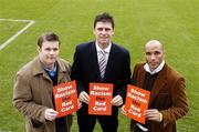 27 February 2006; Former Republic of Ireland players Niall Quinn and Curtis Fleming with GPA Chief Executive Dessie Farrell at the launch of a major educational initiative to show Racism the Red Card in Ireland, which is a campaign aimed at getting the anti-racism message across through the medium of education and sport. Tolka Park, Dublin. Picture credit: Damien Eagers / SPORTSFILE