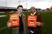 27 February 2006; Former Republic of Ireland player Curtis Fleming with GPA Chief Executive Dessie Farrell at the launch of a major educational initiative to show Racism the Red Card in Ireland, which is a campaign aimed at getting the anti-racism message across through the medium of education and sport. Tolka Park, Dublin. Picture credit: Damien Eagers / SPORTSFILE