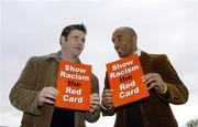 27 February 2006; Former Republic of Ireland player Curtis Fleming with GPA Chief Executive Dessie Farrell at the launch of a major educational initiative to show Racism the Red Card in Ireland, which is a campaign aimed at getting the anti-racism message across through the medium of education and sport. Tolka Park, Dublin. Picture credit: Damien Eagers / SPORTSFILE