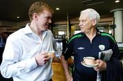 27 February 2006; Steve Staunton, Republic of Ireland manager with Sir Bobby Robson, International Football Consultant, Republic of Ireland, before a press conference. Portmarnock Hotel and Golf Links, Portmarnock, Dublin. Picture credit: David Maher / SPORTSFILE