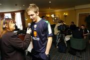 27 February 2006; Kevin Doyle, Republic of Ireland, is interviewed during a press conference. Portmarnock Hotel and Golf Links, Portmarnock, Dublin. Picture credit: David Maher / SPORTSFILE