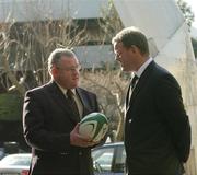 28 February 2006; Thomas Magner, AIB representative, in conversation with Mick Galwey, manager of the Ireland team, at the announcement of the Ireland team to play Scotland in the AIB Club International. AIB Bank Centre, Ballsbridge, Dublin. Picture credit; David Levingstone / SPORTSFILE