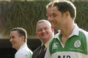 28 February 2006; Thomas Magner, AIB representative, second from left, in conversation with Mick Galwey, third from left, manager of the Ireland team, with Fiach O' Loughlin, Clontart, left and David Quinlan, Buccaneers, at the announcement of the Ireland team to play Scotland in the AIB Club International. AIB Bank Centre, Ballsbridge, Dublin. Picture credit; David Levingstone / SPORTSFILE