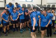 3 May 2014; David Campbell, Dublin, celebrates with his team-mates in the dressing room after the match. Cadbury GAA Football All-Ireland U21 Championship Final, Dublin v Roscommon, O'Connor Park, Tullamore, Co. Offaly. Picture credit: Dáire Brennan / SPORTSFILE