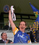 3 May 2014; The Roscommon captain Feena Beirne lifts the cup. TESCO Ladies National Football League Division 4 Final, Antrim v Roscommon, O'Connor Park, Tullamore, Co. Offaly. Picture credit: Ray McManus / SPORTSFILE