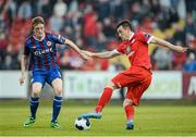 3 May 2014; Aaron Greene, Sligo Rovers, in action against Chris Forrester, St. Patrick's Athletic. Airtricity League Premier Division, Sligo Rovers v St Patrick's Athletic, The Showgrounds, Sligo. Picture credit: Oliver McVeigh / SPORTSFILE