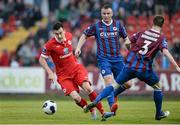3 May 2014; Aaron Greene, Sligo Rovers, in action against Ken Browne and Ian Bermingham, St. Patrick's Athletic. Airtricity League Premier Division, Sligo Rovers v St Patrick's Athletic, The Showgrounds, Sligo.. Picture credit: Oliver McVeigh / SPORTSFILE