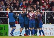 3 May 2014; Ian Bermingham, St. Patrick's Athletic, celebrates with team-mates and the St. Patrick's Athletic's substitutes after scoring his side's first goal. Airtricity League Premier Division, Sligo Rovers v St Patrick's Athletic, The Showgrounds, Sligo. Picture credit: Oliver McVeigh / SPORTSFILE