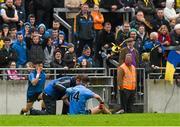 3 May 2014; Dublin's Cormac Costello is attended to after pulling up with a hamstring injury. Cadbury GAA Football All-Ireland U21 Championship Final, Dublin v Roscommon, O'Connor Park, Tullamore, Co. Offaly. Picture credit: Ray McManus / SPORTSFILE