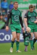 3 May 2014; Connacht's Gavin Duffy with his daughter Jessica, aged 2, after playing his last home match for the province. Celtic League 2013/14 Round 21, Connacht v Cardiff Blues, Sportsground, Galway. Picture credit: Ray Ryan / SPORTSFILE