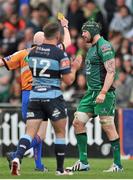 3 May 2014; Aly Muldowney, Connacht, is shown a yellow card in the 69th minute. Celtic League 2013/14 Round 21, Connacht v Cardiff Blues, Sportsground, Galway. Picture credit: Ray Ryan / SPORTSFILE