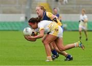 3 May 2014; Claire Timoney, Antrim, in action against Caitríona Regan, Roscommon. TESCO Ladies National Football League Division 4 Final, Antrim v Roscommon, O'Connor Park, Tullamore, Co. Offaly. Picture credit: Dáire Brennan / SPORTSFILE