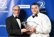 3 May 2014; Jack McGrath is presented with the Bank of Ireland Players' Player of the Year award by Damien Daly, Director of Marketing and Customer Analytics, Bank of Ireland, at the Leinster Rugby Awards Ball. The annual Leinster Rugby Awards Ball Awards Ball took place in the Mansion House, Saturday evening where Jack McGrath was awarded the Bank of Ireland Leinster Rugby Players' Player of the Year and Marty Moore was awarded the Best Menswear Young Player of the Year award. Risteard Cooper was the Master of Ceremonies on a great night which also acknowledged the outstanding contributions of Leo Cullen and Brian O’Driscoll as they retire at the end of the season. For a full list of award winners and more information log on to www.leinsterrugby.ie. Picture credit: Stephen McCarthy / SPORTSFILE