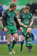 3 May 2014; Gavin Duffy, Connacht, with his daughter Jessica, age 2, after he palyed his last home match for Connacht. Celtic League 2013/14 Round 21, Connacht v Cardiff Blues, Sportsground, Galway. Picture credit: Ray Ryan / SPORTSFILE
