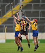 4 May 2014; Ann Dalton, Kilkenny, in action against Orlaith Duggan, left, and Deirdre Murphy, Clare. Irish Daily Star National Camogie League Division 1 Final, Kilkenny v Clare, Semple Stadium, Thurles, Co. Tipperary. Picture credit: Diarmuid Greene / SPORTSFILE