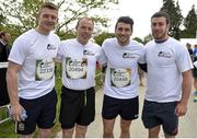 4 May 2014; In attendance at the Wings For Life World Run are, from left to right, Galway hurler Joe Canning, former Kerry footballer SÃ©amus Moynihan, Dublin footballer Bernard Brogan and Munster rugby player J. J. Hanrahan before the Wings for Life World Run. Participants in Killarney joined thousands more in 31 other countries at exactly the same time in the unique running race, all in aid of spinal cord injury research. Killarney, Co. Kerry. Picture credit: Ramsey Cardy / SPORTSFILE