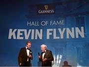 3 May 2014; Kevin Flynn, who was inducted into the Guinness Hall of Fame, is interviewed by Master of Ceremonies Risteard Cooper at the Leinster Rugby Awards Ball. The annual Leinster Rugby Awards Ball Awards Ball took place in the Mansion House, Saturday evening where Jack McGrath was awarded the Bank of Ireland Leinster Rugby Players' Player of the Year and Marty Moore was awarded the Best Menswear Young Player of the Year award. Risteard Cooper was the Master of Ceremonies on a great night which also acknowledged the outstanding contributions of Leo Cullen and Brian O’Driscoll as they retire at the end of the season. For a full list of award winners and more information log on to www.leinsterrugby.ie. Picture credit: Stephen McCarthy / SPORTSFILE