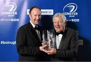 3 May 2014; Kevin Flynn, who was inducted into the Guinness Hall of Fame by Rory Sheridan, Marketing Manager, Diageo Ireland, at the Leinster Rugby Awards Ball. The annual Leinster Rugby Awards Ball Awards Ball took place in the Mansion House, Saturday evening where Jack McGrath was awarded the Bank of Ireland Leinster Rugby Players' Player of the Year and Marty Moore was awarded the Best Menswear Young Player of the Year award. Risteard Cooper was the Master of Ceremonies on a great night which also acknowledged the outstanding contributions of Leo Cullen and Brian O’Driscoll as they retire at the end of the season. For a full list of award winners and more information log on to www.leinsterrugby.ie. Picture credit: Stephen McCarthy / SPORTSFILE