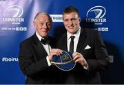 3 May 2014; Jack O'Connell is presented with a cap as a farewell present on behalf of Leinster Rugby from Leinster President Paul Deering at the Leinster Rugby Awards Ball. The annual Leinster Rugby Awards Ball Awards Ball took place in the Mansion House, Saturday evening where Jack McGrath was awarded the Bank of Ireland Leinster Rugby Players' Player of the Year and Marty Moore was awarded the Best Menswear Young Player of the Year award. Risteard Cooper was the Master of Ceremonies on a great night which also acknowledged the outstanding contributions of Leo Cullen and Brian O’Driscoll as they retire at the end of the season. For a full list of award winners and more information log on to www.leinsterrugby.ie. Picture credit: Stephen McCarthy / SPORTSFILE