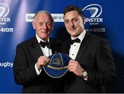 3 May 2014; Darren Hudson is presented with a cap as a farewell present on behalf of Leinster Rugby from Leinster President Paul Deering at the Leinster Rugby Awards Ball. The annual Leinster Rugby Awards Ball Awards Ball took place in the Mansion House, Saturday evening where Jack McGrath was awarded the Bank of Ireland Leinster Rugby Players' Player of the Year and Marty Moore was awarded the Best Menswear Young Player of the Year award. Risteard Cooper was the Master of Ceremonies on a great night which also acknowledged the outstanding contributions of Leo Cullen and Brian O’Driscoll as they retire at the end of the season. For a full list of award winners and more information log on to www.leinsterrugby.ie. Picture credit: Stephen McCarthy / SPORTSFILE