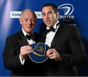 3 May 2014; Andrew Goodman is presented with a cap as a farewell present on behalf of Leinster Rugby from Leinster President Paul Deering at the Leinster Rugby Awards Ball. The annual Leinster Rugby Awards Ball Awards Ball took place in the Mansion House, Saturday evening where Jack McGrath was awarded the Bank of Ireland Leinster Rugby Players' Player of the Year and Marty Moore was awarded the Best Menswear Young Player of the Year award. Risteard Cooper was the Master of Ceremonies on a great night which also acknowledged the outstanding contributions of Leo Cullen and Brian O’Driscoll as they retire at the end of the season. For a full list of award winners and more information log on to www.leinsterrugby.ie. Picture credit: Stephen McCarthy / SPORTSFILE