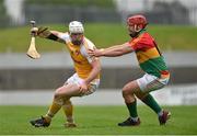 4 May 2014; Neal McAuley, Antrim, in action against Shane Kavanagh, Carlow. GAA All-Ireland Senior Hurling Championship Qualifier Group - Round 2, Carlow v Antrim, Dr. Cullen Park, Carlow. Picture credit: Barry Cregg / SPORTSFILE