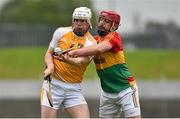 4 May 2014; Neal McAuley, Antrim, in action against Shane Kavanagh, Carlow. GAA All-Ireland Senior Hurling Championship Qualifier Group - Round 2, Carlow v Antrim, Dr. Cullen Park, Carlow. Picture credit: Barry Cregg / SPORTSFILE