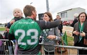 3 May 2014; Gavin Duffy, Connacht, embraces his daughter Jessica, aged 2, and his wife Sarah after his last home match for Connacht. Celtic League 2013/14 Round 21, Connacht v Cardiff Blues, Sportsground, Galway. Picture credit: Ray Ryan / SPORTSFILE