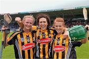 4 May 2014; Kilkenny players Edwina Keane, Miriam Walsh, and Colette Dormer celebrate victory. Irish Daily Star National Camogie League Div 1 Final, Kilkenny v Clare, Semple Stadium, Thurles, Co. Tipperary. Picture credit: Ray McManus / SPORTSFILE