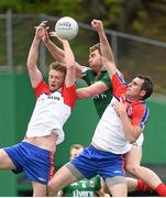 4 May 2014; Seamus O'Shea, Mayo, in action against Alan Raftery, right, and Ross Wherity, New York. Connacht GAA Football Senior Championship Preliminary Round, New York v Mayo, Gaelic Park, Bronx, New York, USA. Picture credit: Pat Murphy / SPORTSFILE