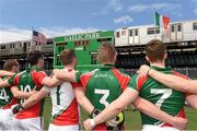 4 May 2014; The Mayo players during the playing of the National Anthem before the game. Connacht GAA Football Senior Championship Preliminary Round, New York v Mayo, Gaelic Park, Bronx, New York, USA. Picture credit: Pat Murphy / SPORTSFILE