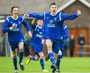 5 May 2014; Dylan Walsh, Nenagh AFC, celebrates after team-mate Craig McDonnell scored the winning penalty against Evergreen FC. FAI Umbro Youth Cup Final, Evergreen FC v Nenagh AFC, The Prince Grounds, Castlecomer, Kilkenny. Picture credit: Matt Browne / SPORTSFILE