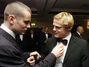 26 February 2006; Republic of Ireland's Shay Given, left, fixes Damien Duff's bow tie before the 16th eircom / FAI International Soccer Awards. Citywest Hotel, Dublin. Picture credit: David Maher / SPORTSFILE