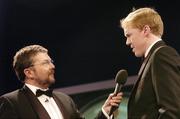 26 February 2006; Republic of Ireland manager Steve Staunton being interviewed by George Hamilton during the 16th eircom / FAI International Soccer Awards. Citywest Hotel, Dublin. Picture credit: David Maher / SPORTSFILE