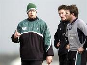 28 February 2006; Marcus Horan, left, with team-mates Ronan O'Gara and Gordon D'Arcy, right, during Ireland rugby squad training. St. Gerard's School, Bray, Co. Wicklow. Picture credit: Brian Lawless / SPORTSFILE