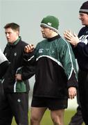 28 February 2006; Marcus Horan, centre, with team-mates Ronan O'Gara, left, and Malcolm O'Kelly during Ireland rugby squad training. St. Gerard's School, Bray, Co. Wicklow. Picture credit: Brian Lawless / SPORTSFILE