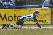 28 February 2006; Diarmuid Carr, Newbridge College, goes over for a try. Leinster Schools Junior Cup, Quarter-Final, Newbridge College v Cistercian College, Roscrea, Donnybrook, Dublin. Picture credit; David Levingstone / SPORTSFILE