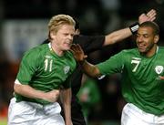 1 March 2006; Damien Duff, Republic of Ireland, celebrates after scoring his sides first goal with team-mates Steven Reid. International Friendly, Republic of Ireland v Sweden, Lansdowne Road, Dublin. Picture credit: David Maher / SPORTSFILE