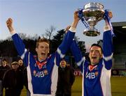 4 March 2006; Waterford IT co-captains Hugh Moloney, left, and Brian Dowling lift the Fitzgibbon cup after victory over UCD. Datapac Fitzgibbon Cup Final, UCD v Waterford IT, Pairc Ui Rinn, Cork. Picture credit: Brendan Moran / SPORTSFILE