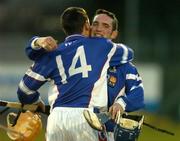 4 March 2006; Brian Dowling, Waterford IT, celebrates with team-mate Willie Ryan (14) after the final whistle. Datapac Fitzgibbon Cup Final, UCD v Waterford IT, Pairc Ui Rinn, Cork. Picture credit: Brendan Moran / SPORTSFILE