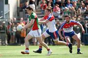 4 May 2014; Lee Keegan, Mayo, in action against Gary O'Driscoll, left, and Ronan McGinley, New York. Connacht GAA Football Senior Championship Preliminary Round, New York v Mayo, Gaelic Park, Bronx, New York, USA. Picture credit: Pat Murphy / SPORTSFILE