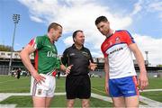 4 May 2014; Referee Padraig O'Sullivan speaks to Mayo's Andy Moran, left, and Brendan Quigley, New York, before the game. Connacht GAA Football Senior Championship Preliminary Round, New York v Mayo, Gaelic Park, Bronx, New York, USA. Picture credit: Pat Murphy / SPORTSFILE