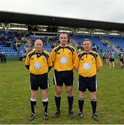 5 May 2014; Referee Julian Pringle, centre, with his touch judges Paddy Curran, left, and Paul Rock. Culliton U17 Cup Final, Gorey v Navan, Donnybrook Stadium, Donnybrook, Dublin. Picture credit: Piaras Ó Mídheach / SPORTSFILE