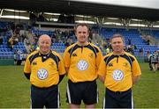 5 May 2014; Referee Julian Pringle, centre, with his touch judges Paddy Curran, left, and Paul Rock. Culliton U17 Cup Final, Gorey v Navan, Donnybrook Stadium, Donnybrook, Dublin. Picture credit: Piaras Ó Mídheach / SPORTSFILE