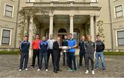 6 May 2014; Senior footballers, from left to right, Leighton Glynn, Wicklow, Shane Lennon, Louth, Ross Munnelly, Laois, Patrick Collum, Longford, Philip McGauren, Eircom, Conor Gillespie, Meath, James McCarthy, Dublin, Alan Mulhall, Offaly, Ben Brosnan, Wexford and Eoin Doyle, Kildare, in attendance at the launch of the Leinster Senior Championships 2014. Farmleigh House, Dublin. Picture credit: Barry Cregg / SPORTSFILE