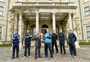 6 May 2014; Senior hurlers, from left, Matthew Whelan, Laois, Joe Bergin, Offaly, Centra's Donal O Ciobhain, Matthew O'Hanlon, Wexford, Lester Ryan, Kilkenny, Joe Canning, Galway, and Johnny McCaffrey, Dublin, in attendance at the launch of the Leinster Senior Championships 2014. Farmleigh House, Dublin. Picture credit: Barry Cregg / SPORTSFILE